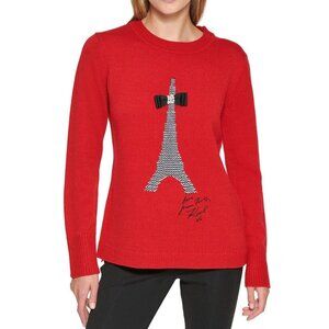 Karl‎ Lagerfeld Paris Red Eiffel Tower Bow Popover 3D Pearls Rock-Chic Sweater